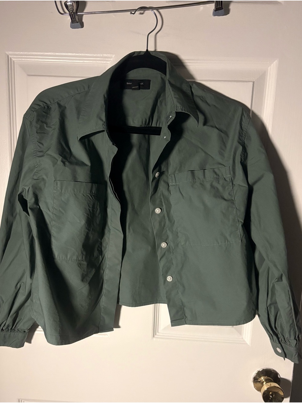 Banana Republic Olive Green Button-Front Cropped Shirt